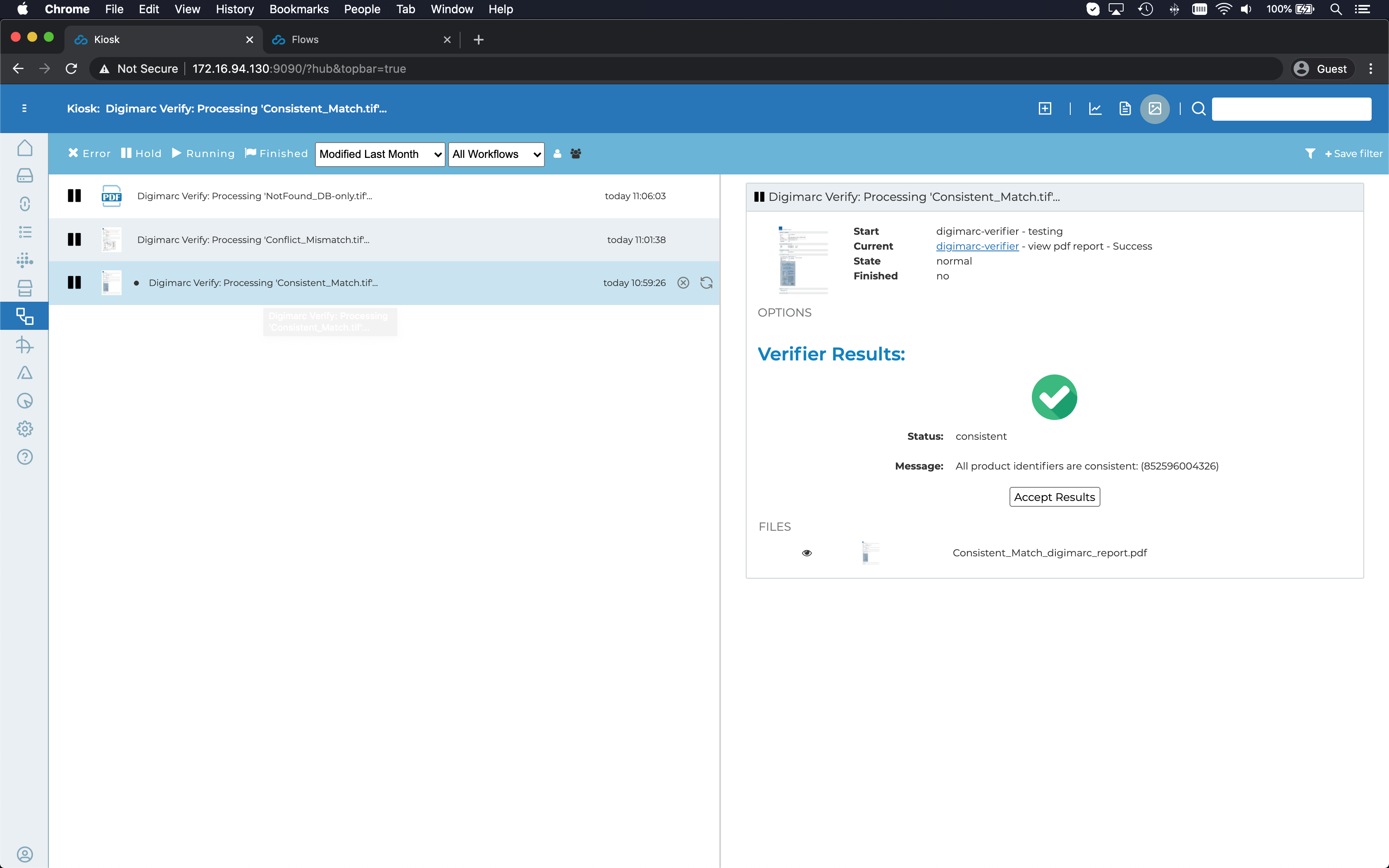 HYBRID Software - CLOUDFLOW Digimarc Verifier Live Feedback Success