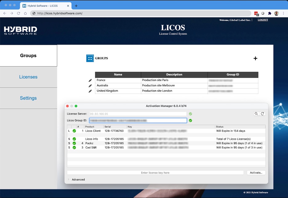 HYBRID Software LICOS License Control System